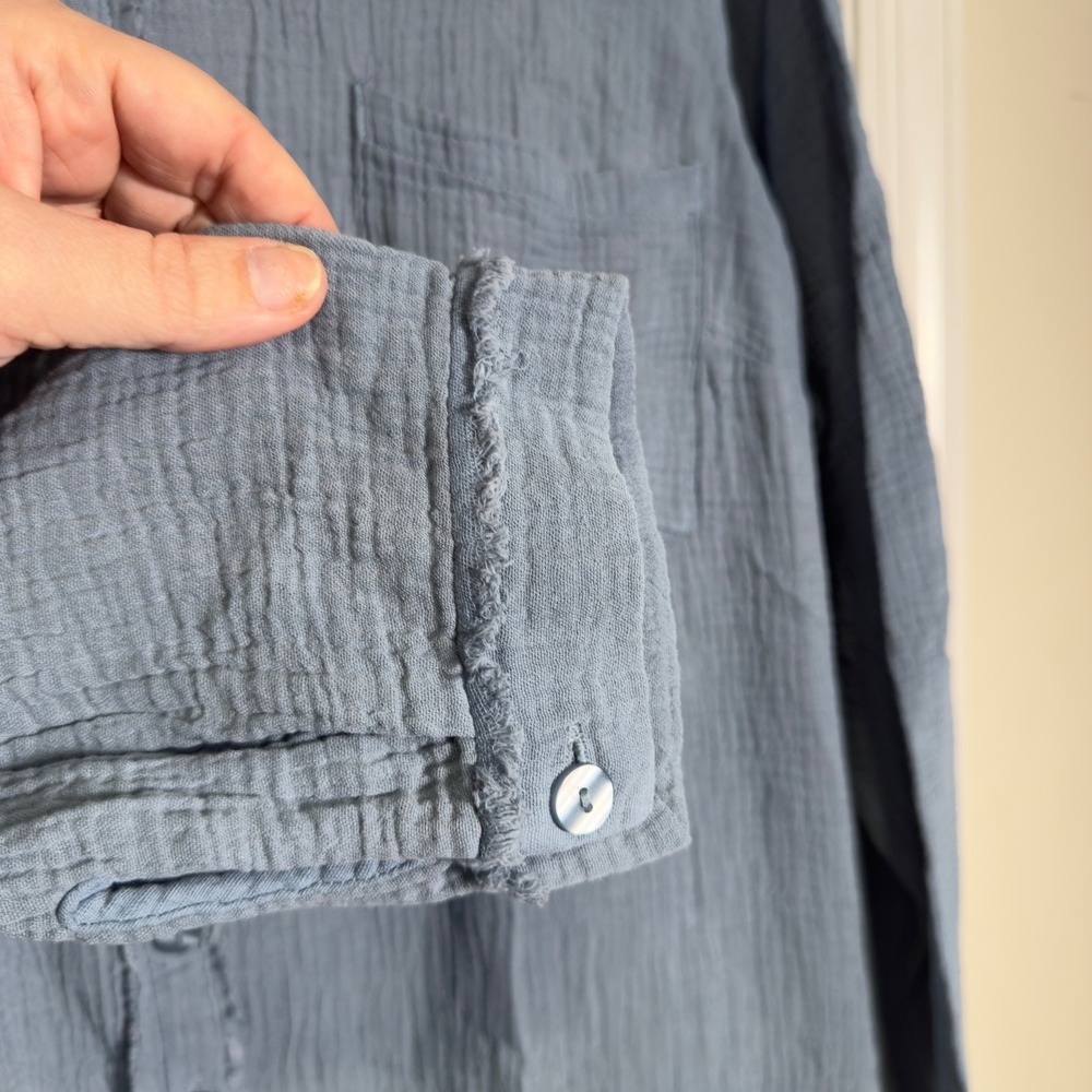 Belle by Kim Gravel Women's Top Blue Cotton Gauze Button Down Raw Hem – Size 2X‎ - Picture 5 of 9